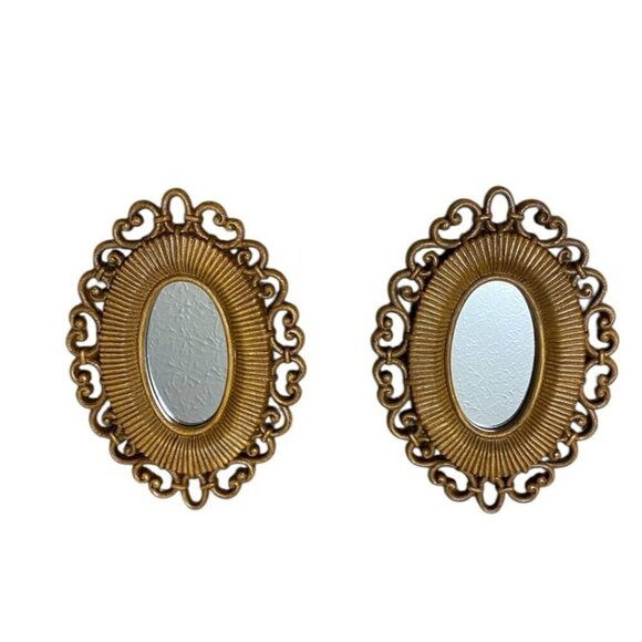 Vintage Set Of 2 Homco Faux Wicker Oval Wall Mirror- Home Interiors 9.5” X 7” - Picture 1 of 3